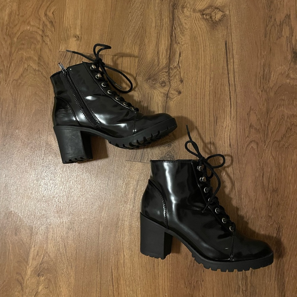 Patent Leather Lug-Sole Boots